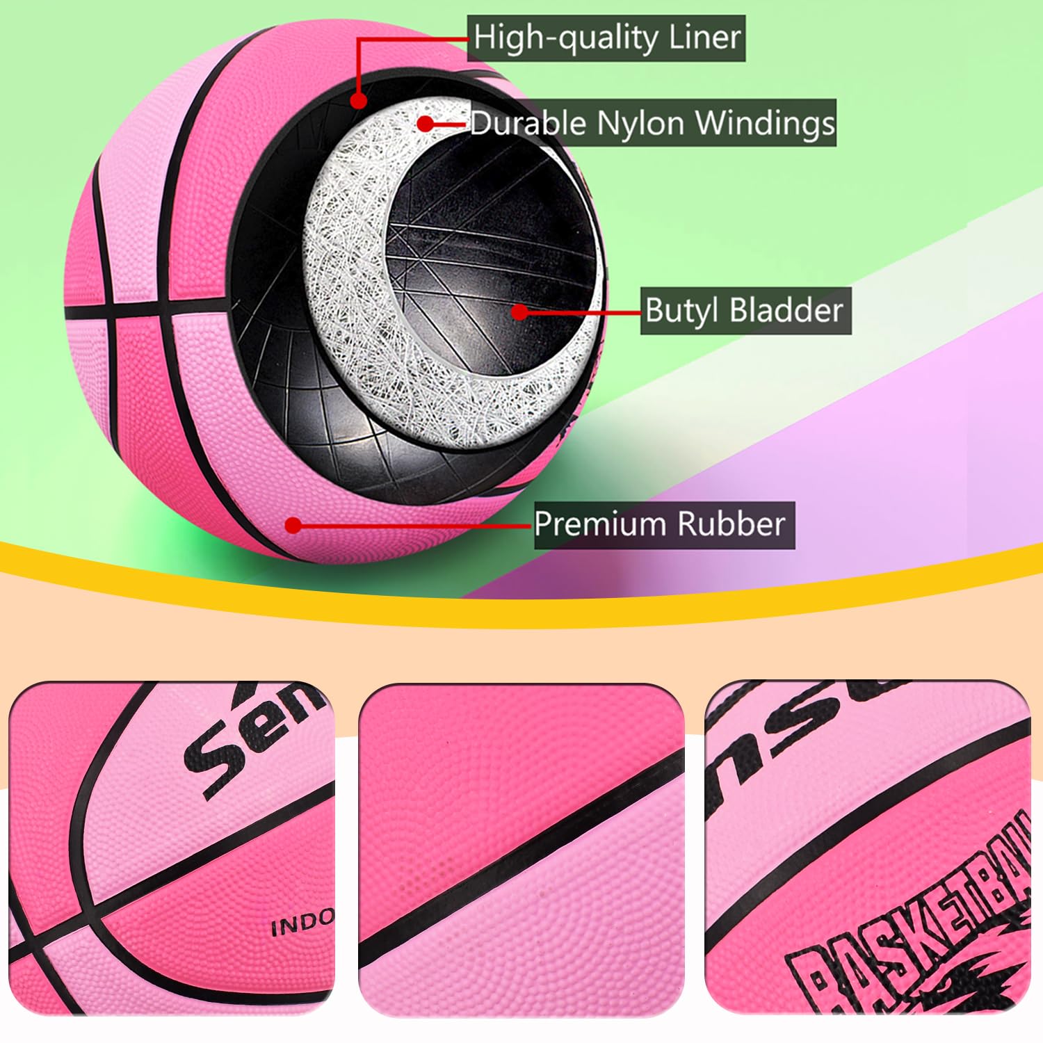 Senston 28.5'' Outdoor Basketball Premium Grip with Pump for Men Women