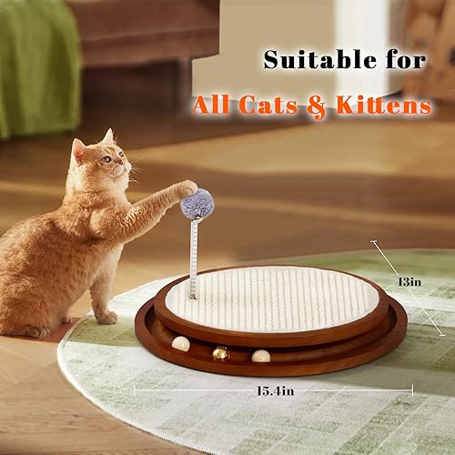 Miniatura 6 de Rascador para gatos, almohadilla de sisal natural para gatos, juguete interactivo con bola de resorte para perseguir caza, rompecabezas de ejercicio