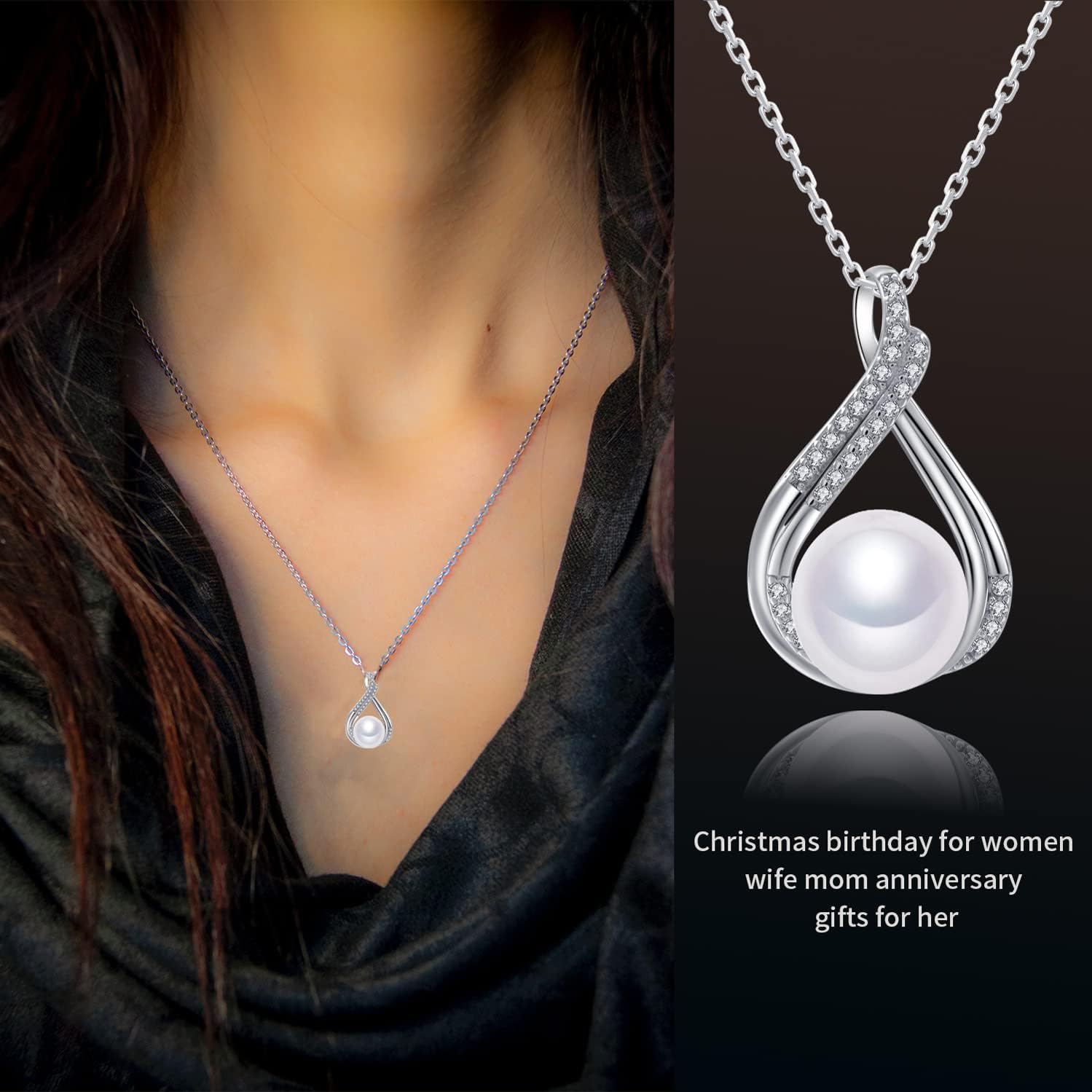 NONNYL Real Freshwater Cultured Pearl Pendant Necklaces for Women 10mm Pearls -Valentine's Day, Christmas, Gifts for Wife Mom Girlfriend, Anniversary Birthday Fine Jewelry Gifts for Her
