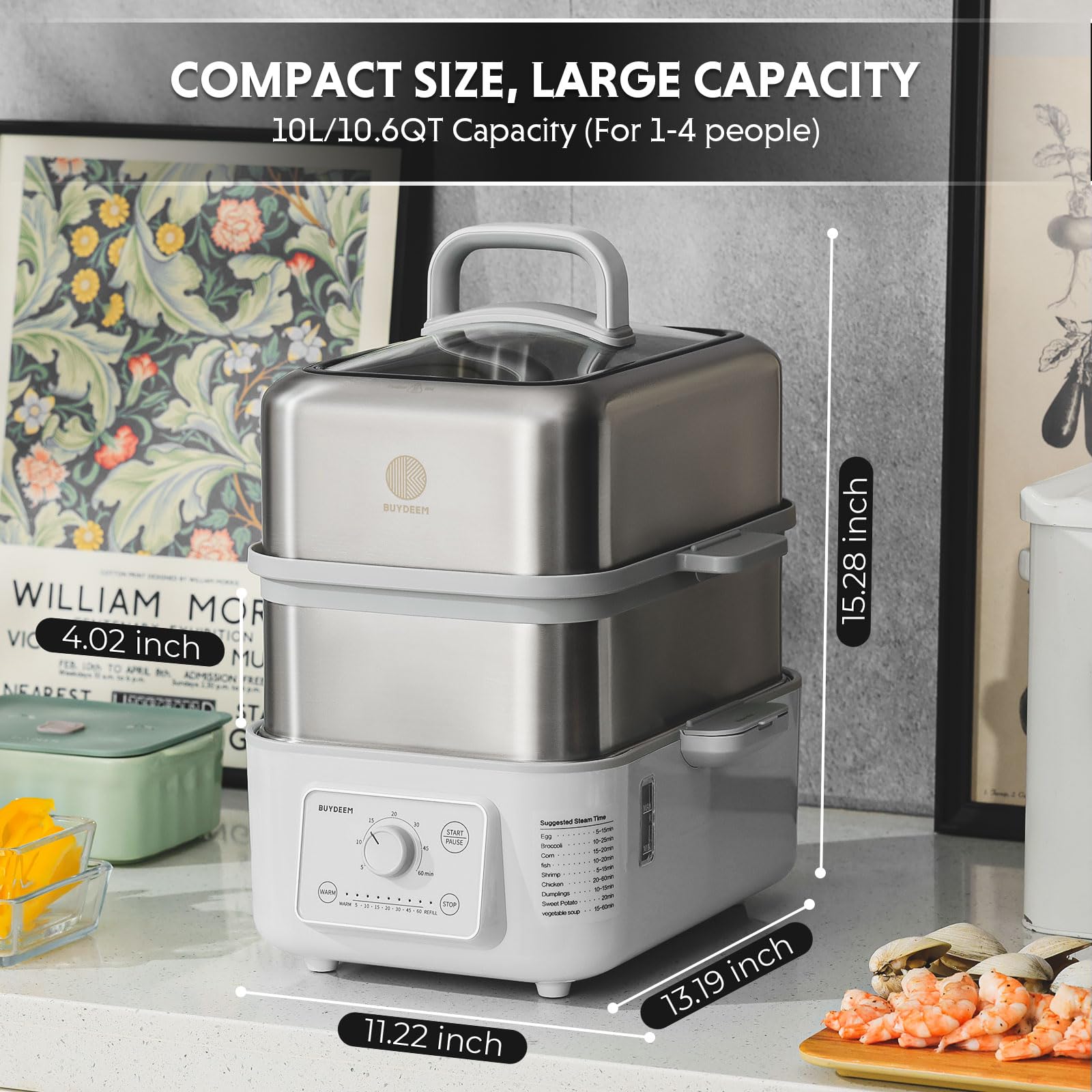 BUYDEEM Electric Food Steamer - 10.6L, 7 Timings -4