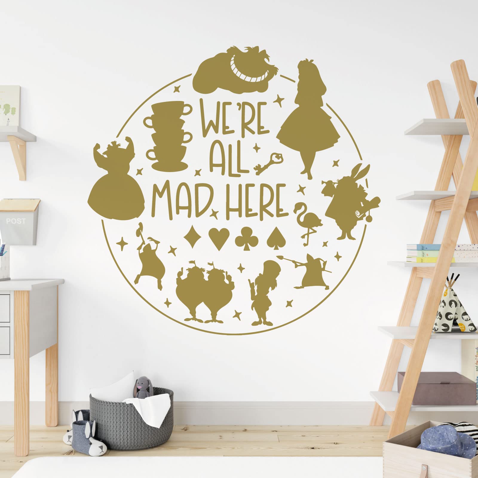 We're All Mad Here - Alice in Wonderland Story - Book Film Quote Decal Wall Sticker [Large] [Gold]