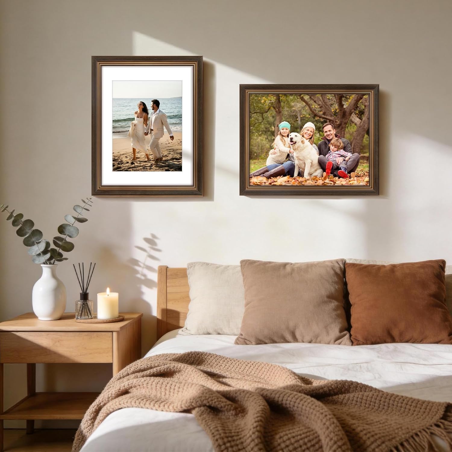 Golden State Art 14x18 Picture Frame Brown Gold Trim - Solid Wood Frame With Tempered Glass - Fits 14x18 without & 11x14 In Photos With Mat - Wall Mount Vertical Horizontal for Art, Posters, Portraits