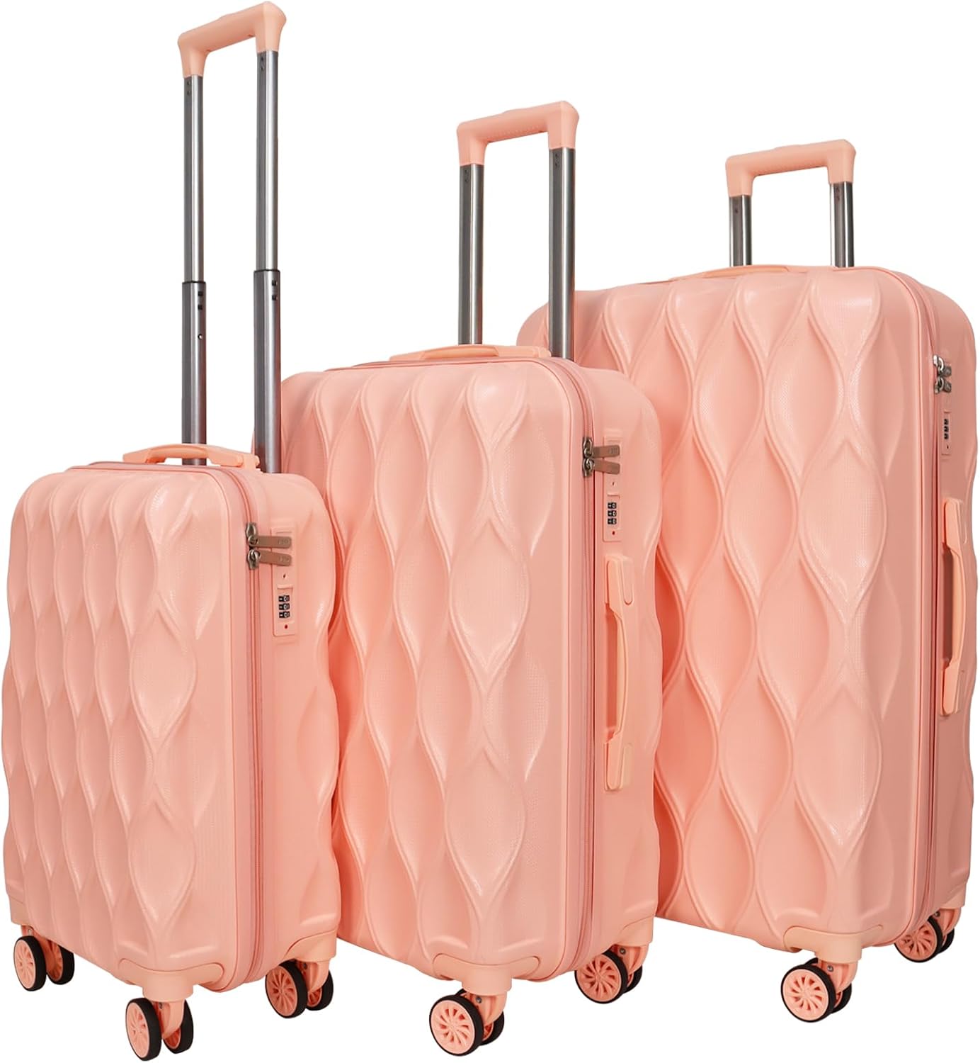 luggage sets 3 piece (Small + Medium + Large) ABS+PC hard shell luggage sets with 8 Spinner Wheels & 3-Digit Lock (Baby pink)