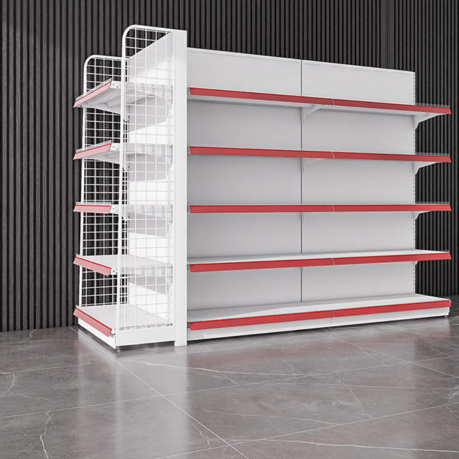 Scaffalatura regolabile su entrambi i lati, altezza e configurazioni personalizzabili, 2 colori (bianco) perfetta per negozi e showroom. Dimensioni: 81 x 31 x 63 cm (larghezza x profondità x altezza)