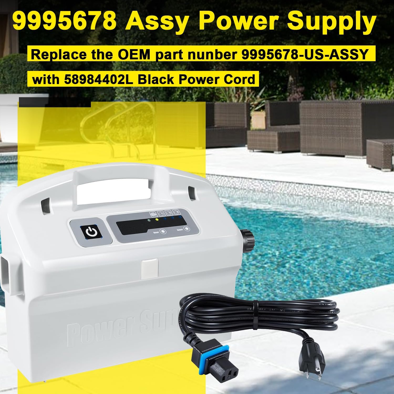 9995678-US-ASSY Assy Power Supply 180W with 58984402L Black Power Cord Suitable for Maytronics Dolphin Atlantis DX4,DX4s,DX5s,DX6,Edge Dynamic,Supreme M4/M5,Premier,Wave 50/75 Robotic Pool Cleaner