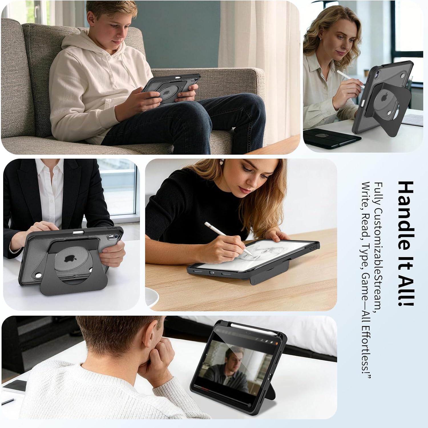 Case for iPad Air 11-inch (M4 2026/ M3 2025/ M2 2024) & 10.9-inch (5th/ 4th Gen) 2022/2020,Dual Metal Foldable Stand, Any Angle Support, with Pencil Holder (Black)