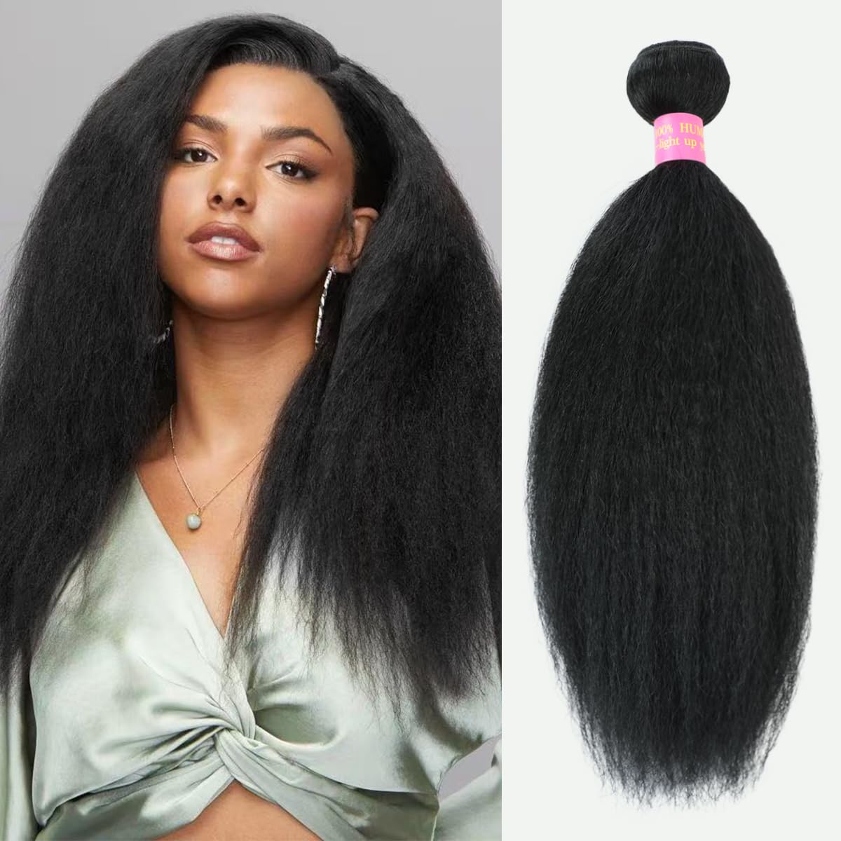 Natural Black Kinky Straight Brazilian Human Hair Bundles