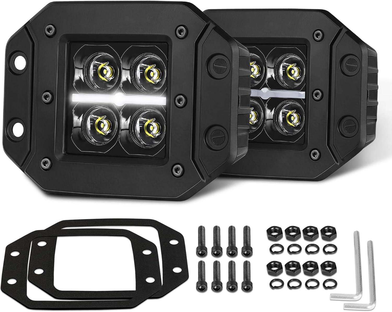 3" CREE LED Pod Lights with DRL 80W Spot Beam Square 3x3 LED Cubes Offroad Driving Light Fog Ditch Lights for Trucks Pickup Motorcycle SUV UTV ATV Dirt Bike Golf Cart