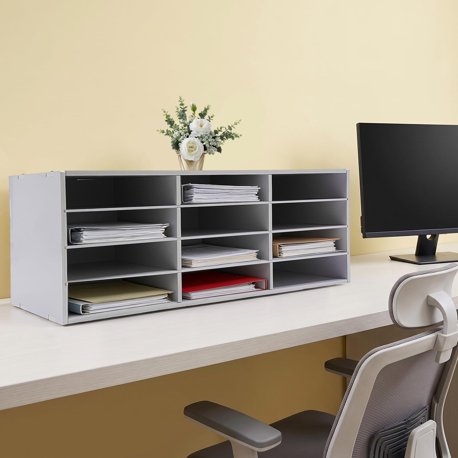 Organizador de literatura de encimera con 4 compartimentos, color blanco