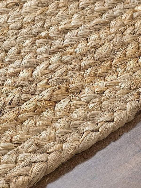 Image of Reversible Braided Jute Rug | Natural Handwoven Carpet for Living Room, Bedroom, Office & Guest Room | Eco-Friendly Durable Floor Mat & Home Decor Accent Size (40X60 CM Natural Jute)