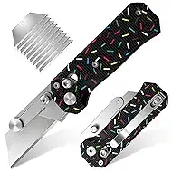 Folding Utility Knife, Pocket Knife, Box cutter Knife with Pocket & Rail Lock, Durable Razor Knife for Home Office Warehouse Everyday Carry, Gift for Men Women（Black Donuts）