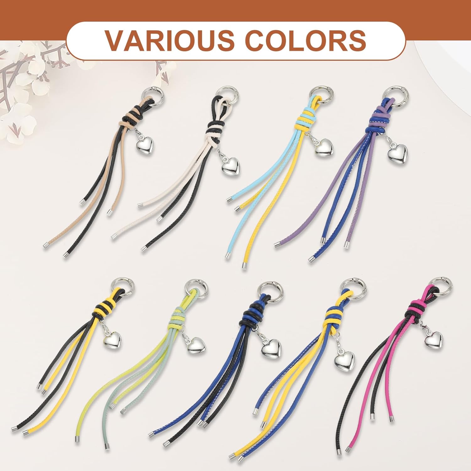 MECCANIXITY Braided Leather Rope Keychain Strap Bag Charm Car Key Open Chain Ring with Heart Charm & Braided Diamond Knot - Image 4