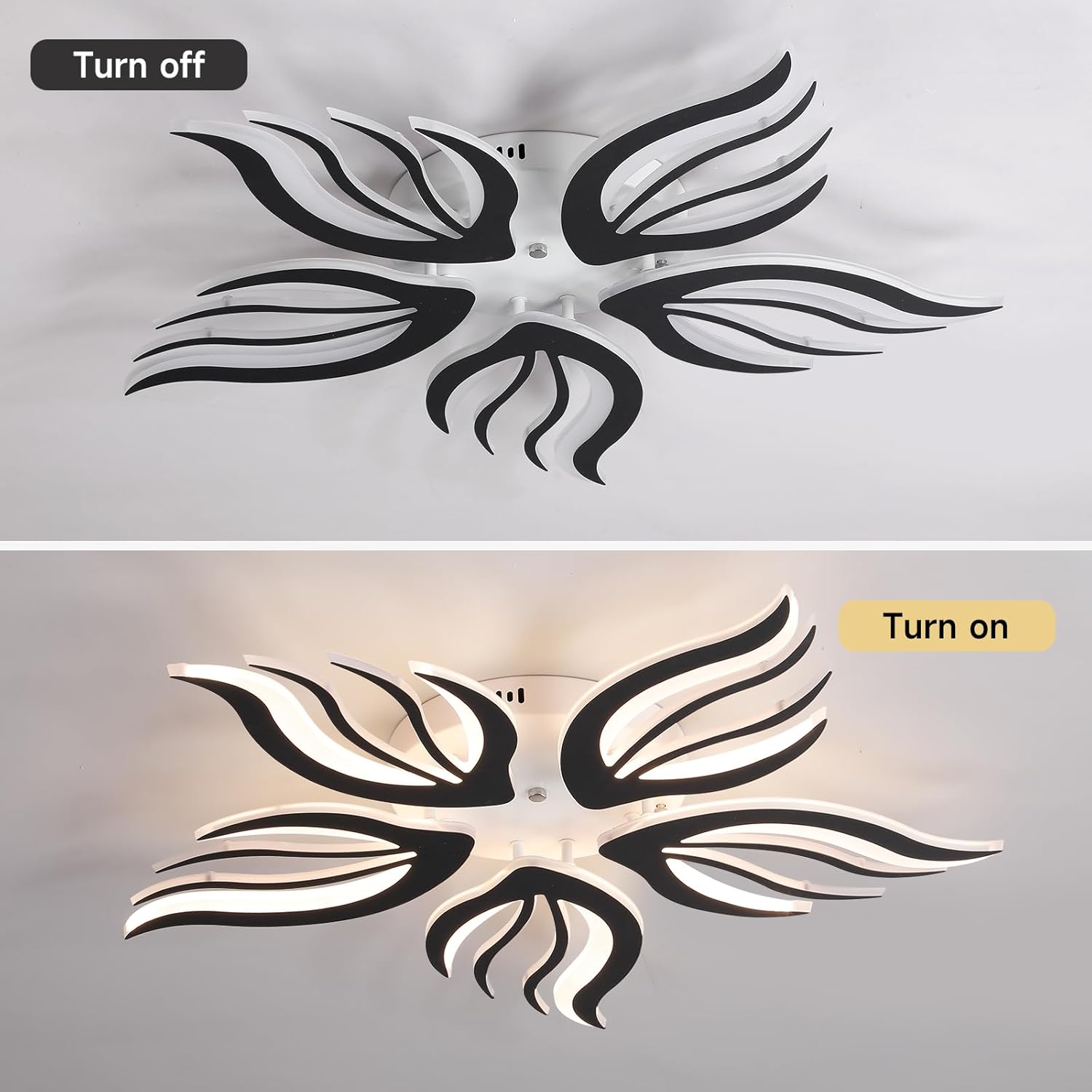 Becailyer 29.5" Flower Shaped Ceiling Light, Dimmable Modern LED Ceiling Lights with Remote Control, 5-Petals Flush Mount Ceiling Lamp for Living Room Bedroom Dining Room, Black