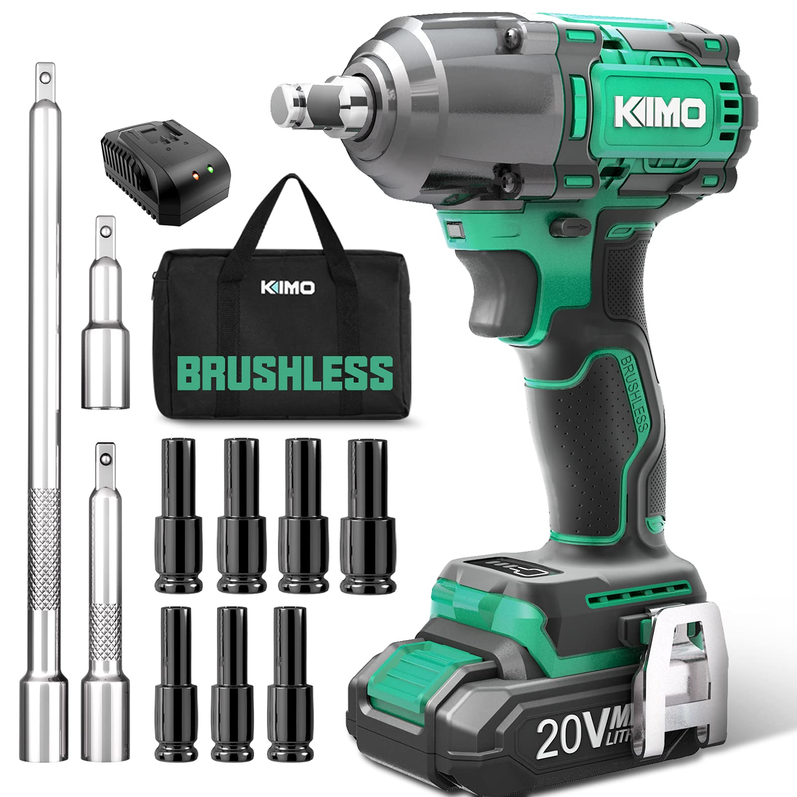 Buy KIMO Cordless Impact Wrench 1/2", Brushless Motor with 300 Ftlb