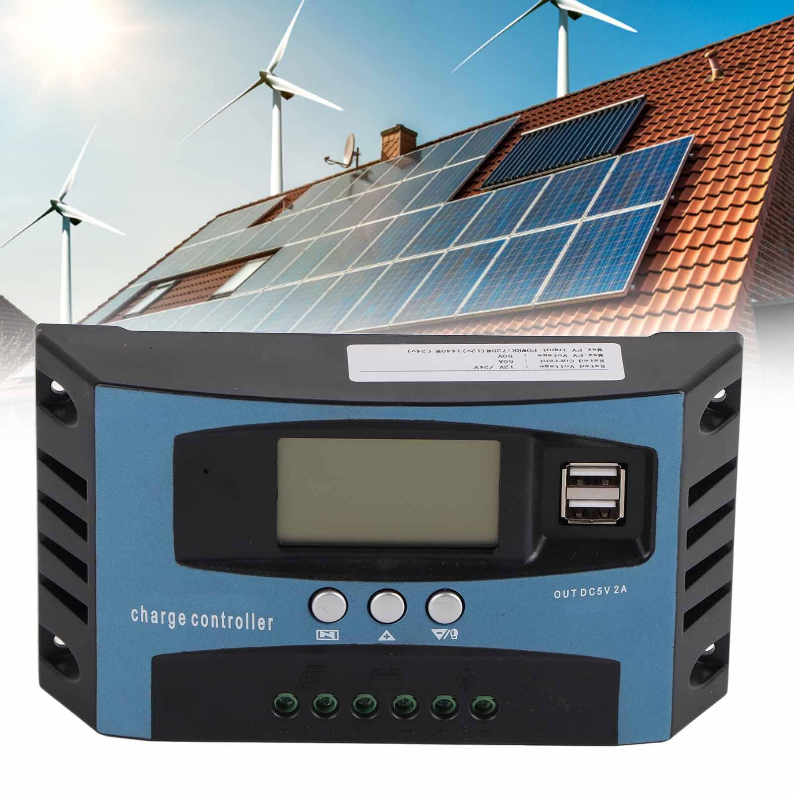 Regolatore di carica solare 40A Scarica 10A 12V 24V Identificazione automatica intelligente Regolatore pannello solare MPPT con doppia porta di uscita USB 5V 2.5A Display LCD (60A)