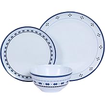 Melamine Dinnerware Set, 12pcs Plates and Bowls Set, Blue Dinner Dishes Set for Indoor and Outdoor, BPA-Free, Dishwasher Safe, Blue
