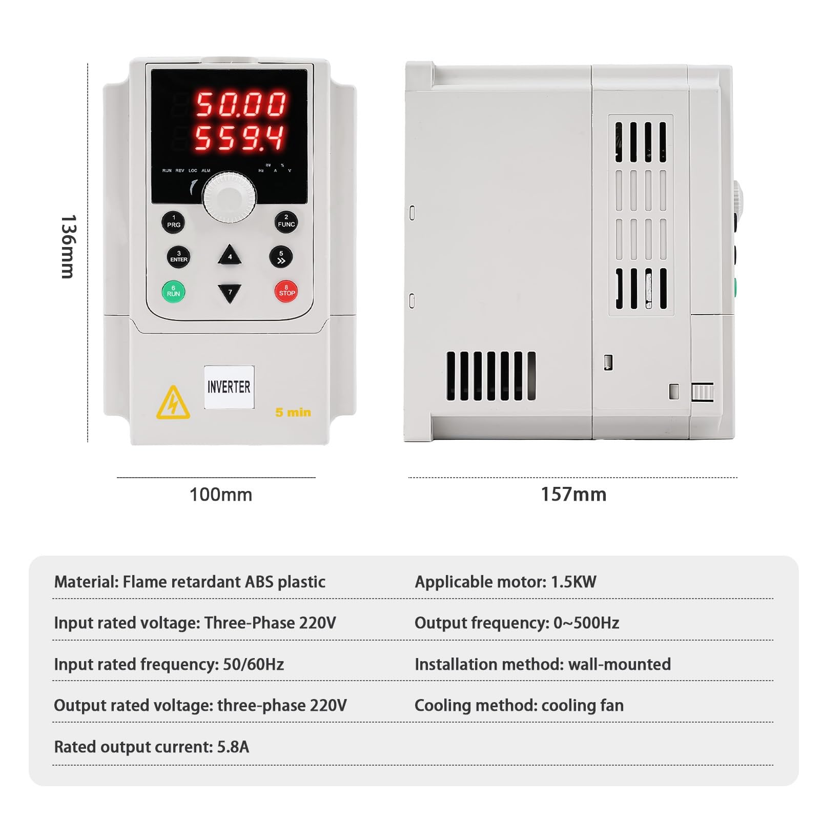 DEWIN Variador de Frecuencia Monofasico a Trifasico 1.5KW, Convertidor de Frecuencia Solar Fotovoltaico 220V Entrada monofásica 220V Salida trifasico VFD Inversor del Ventilador de la Bomba de Agua