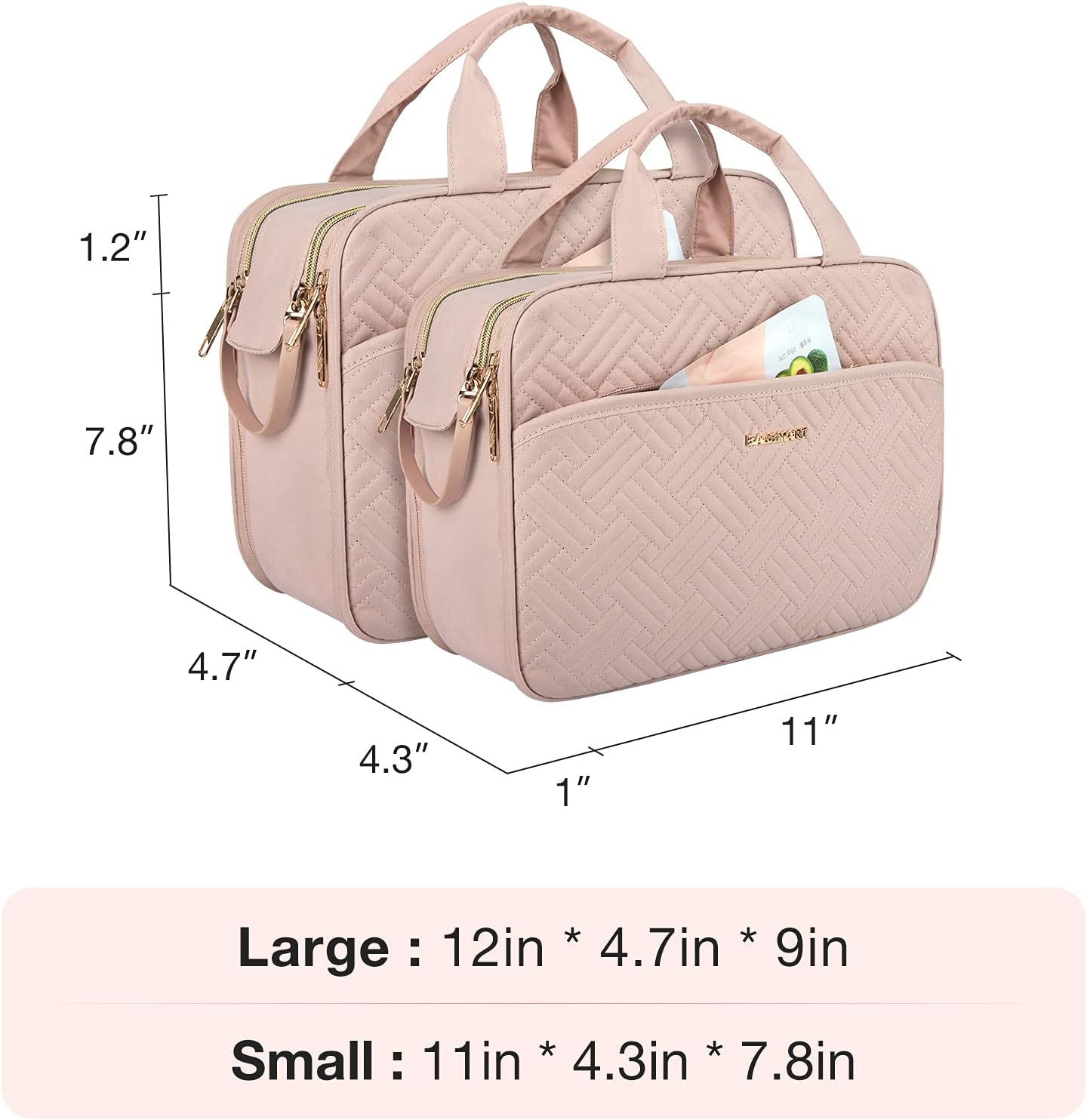 Travel Toiletry Bag, Bagsmart Large Makeup Cosmetic Bag Water-resistant Travel Organizer for Full Sized Toiletries, Makeup Brushes, Accessories, Soft Pink : Beauty & Personal Care