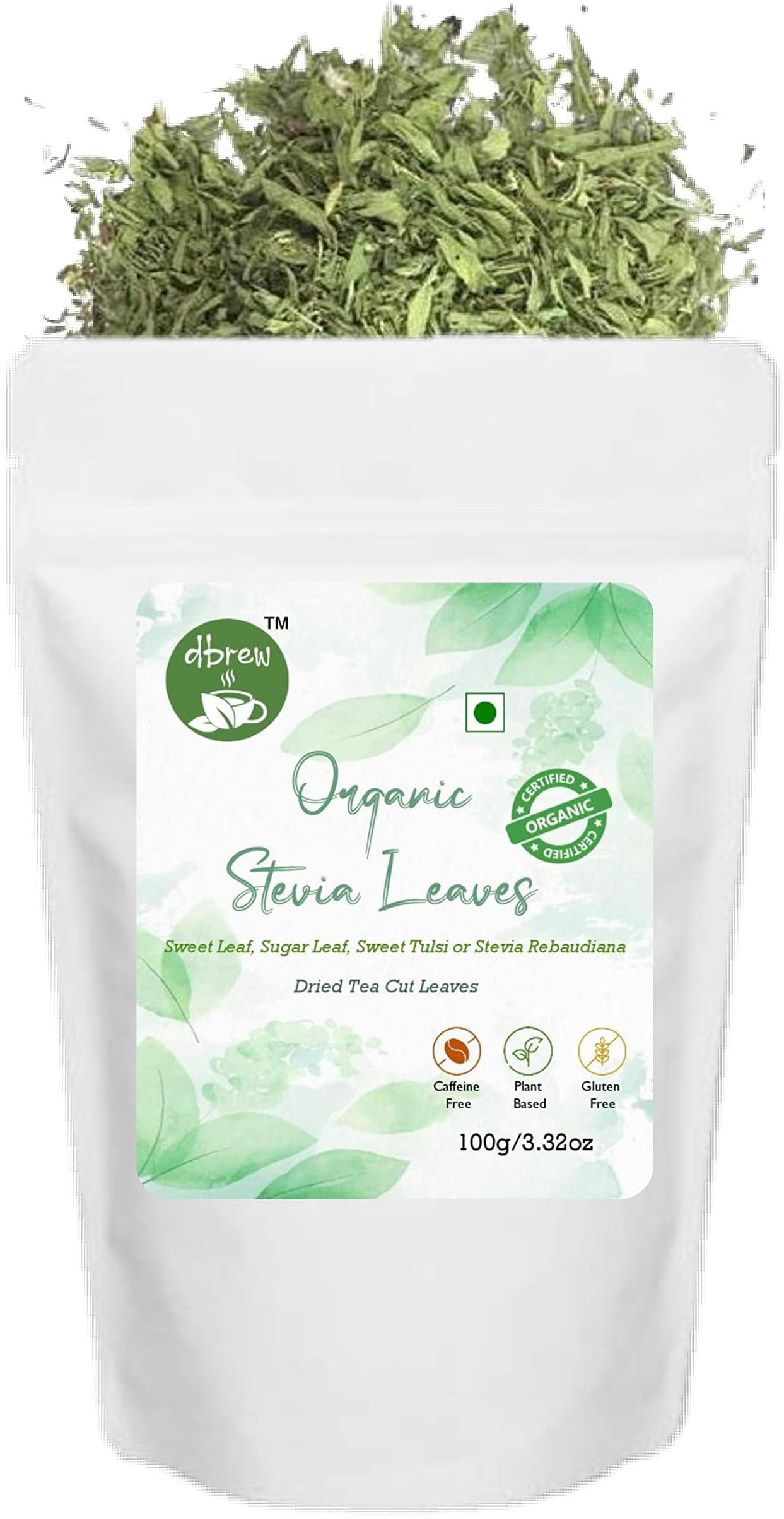 dbrew Organic Stevia Dried Leaves - 100gm | Natural Sweetener | Herbal Combo of Health & Sweetness