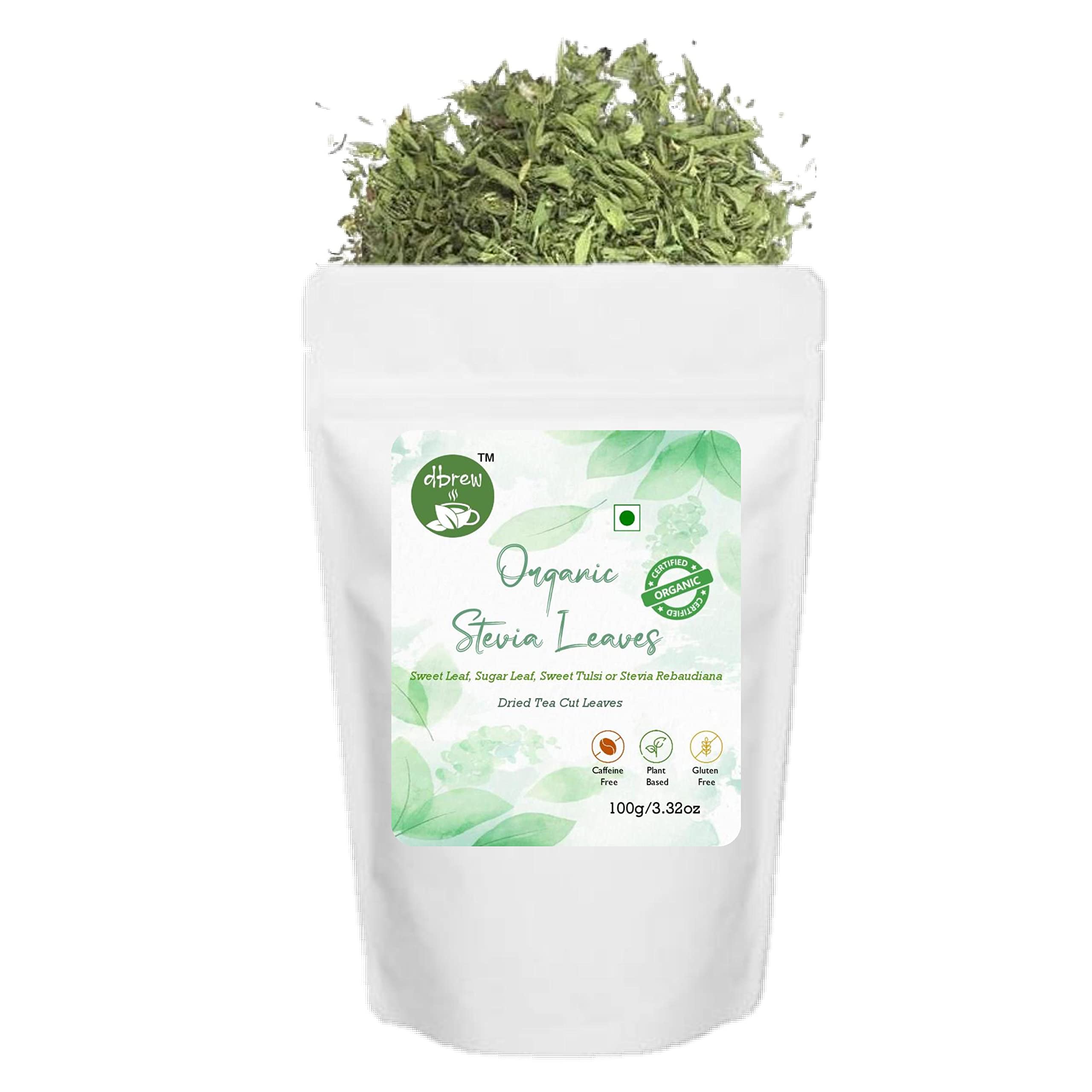 dbrew Organic Stevia Dried Leaves - 100gm | Natural Sweetener | Herbal Combo of Health & Sweetness