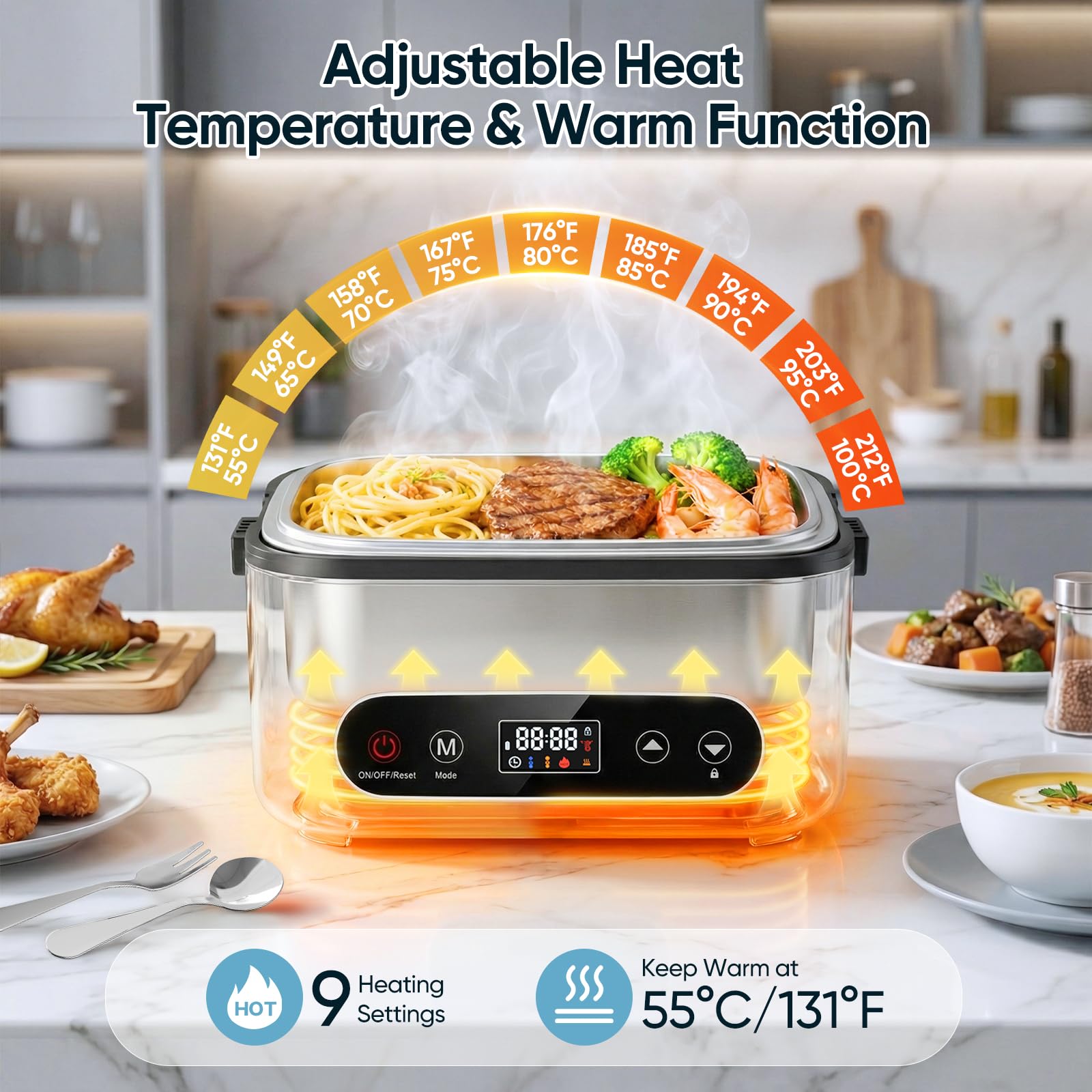 Fiambrera Eléctrica,Fiambrera Recargable Taper Electrico Para Comida, Calentador de Alimentos portátil de 1L con Calentamiento Automático para Oficina, Picnic, cubiertos y bolsa isotérmica