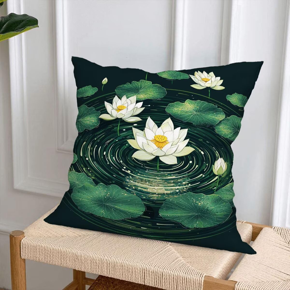 Federe Cuscino Divano 60x60 cm, Verdi Cuscini per Divano da Esterno Set da 4, Lino Copricuscini Divanos Impermeabile, Copri Cuscini Fiore Motivo Fronte Retro Stampato per Giardino, Sofá, Balcón, F-53