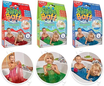 3 x Slime Baff Bundle from Zimpli Kids, Green, Blue and Red, Turn Water Into Gooey Slime, Childrens Sensory and Bath Toy, Certified Biodegradable Gift