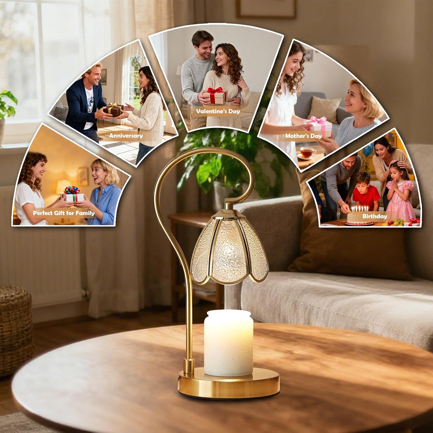 SpaceTime Candle Warmer Lamp with Timer Dimmable,Electric Flower Candle Warmer Lamp with Transparent Glass Lampshade,Wax Melt Warmers for Jar Candles,Farmhouse Gold Wax Warmers Light,No Flame