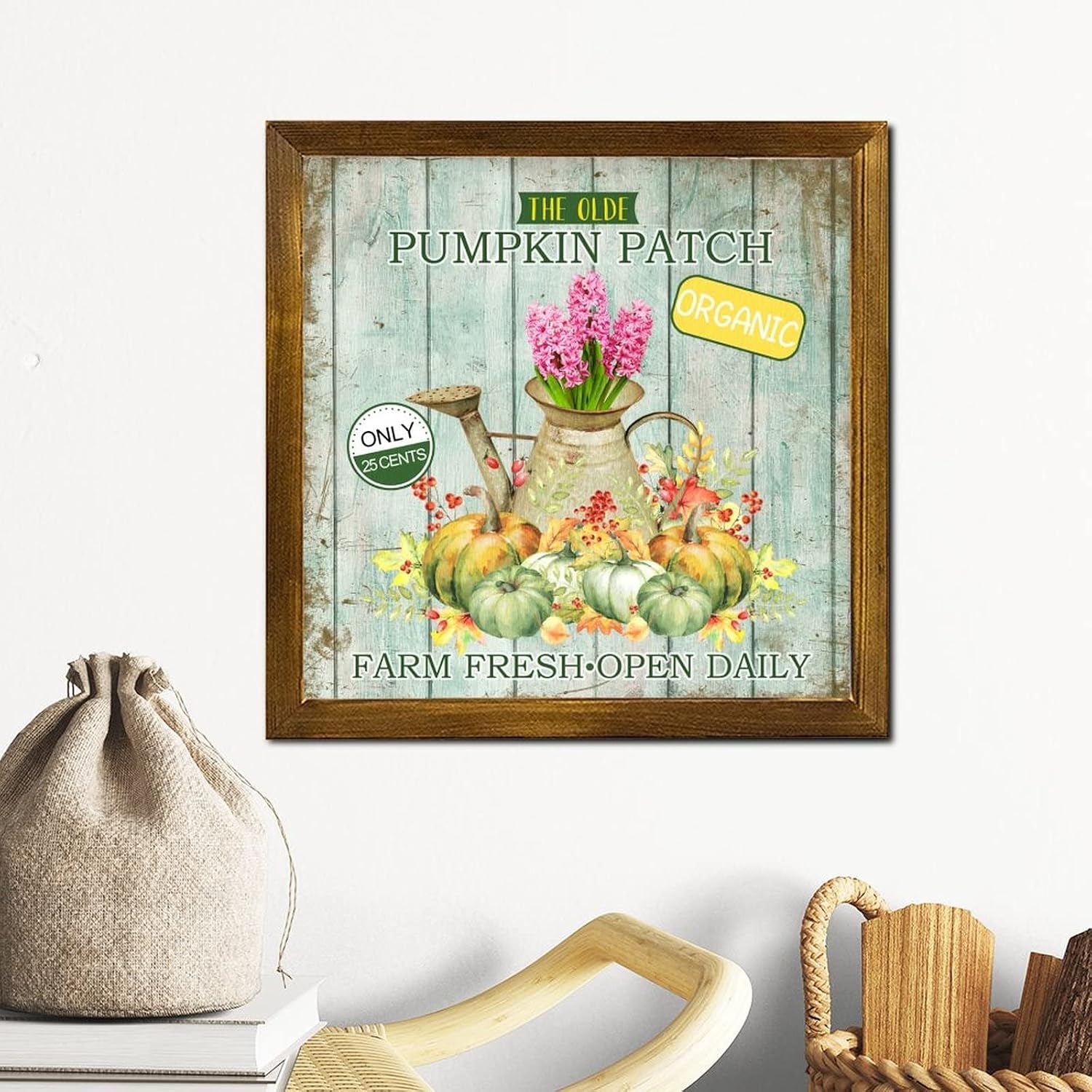 The Olde Pumpkin Patch Framed Wood Signs Farm Fresh Pumpkin Sunflower Wood Hanging Plaque Farmhouse Harvest Thanksgiving Woodshop Garage Wall Decor for Bedroom Living Room Office Home 12x12 inch