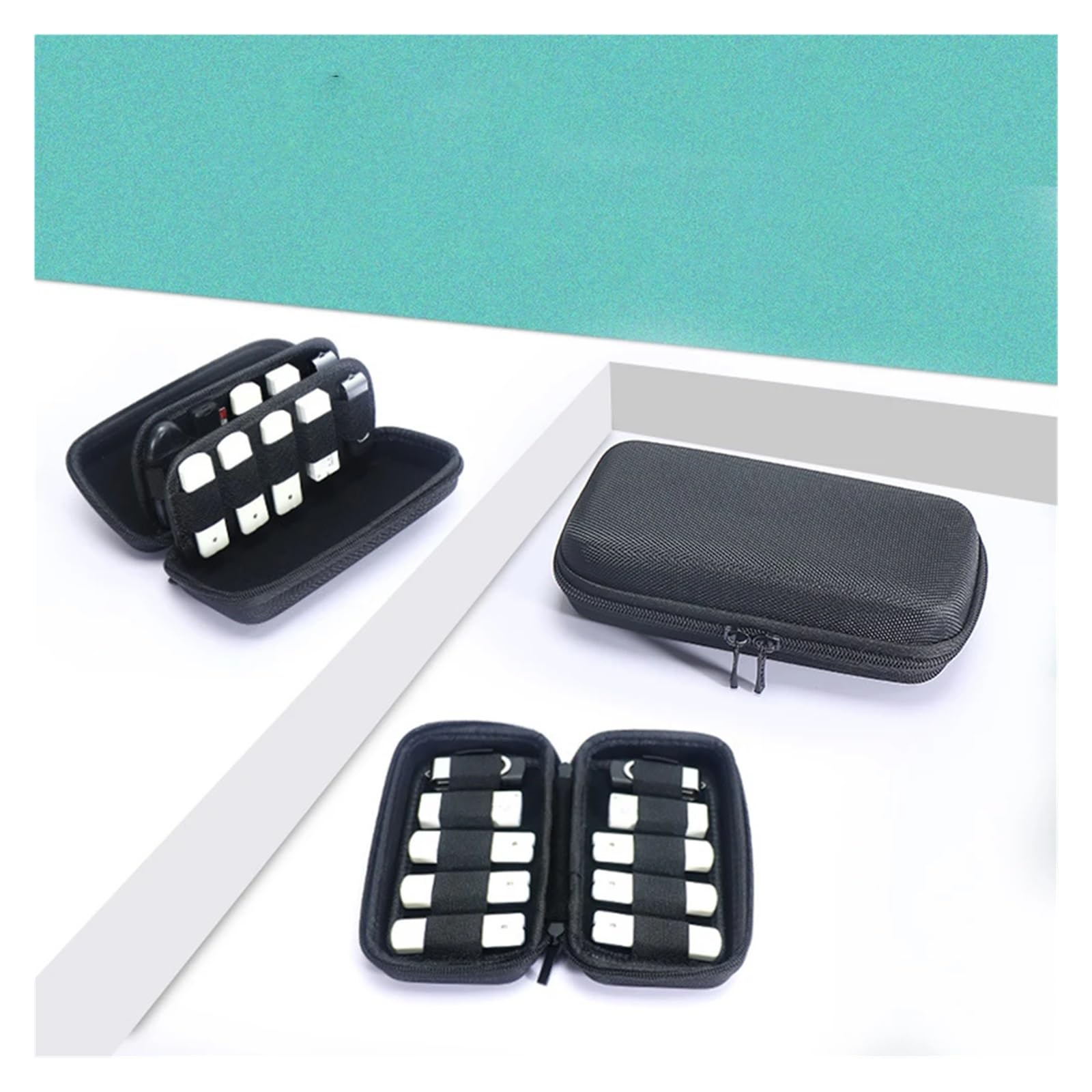 Estuche de almacenamiento para disco duro con 20 ranuras para unidad flash USB, soporte duro de EVA, organizador de pulgar de nailon a prueba de golpes, color negro