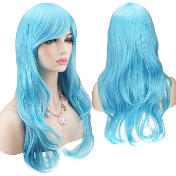 Akstore 28 inch Fashion Wigs Long Wavy Curly Hair Cosplay Wig Light Blue