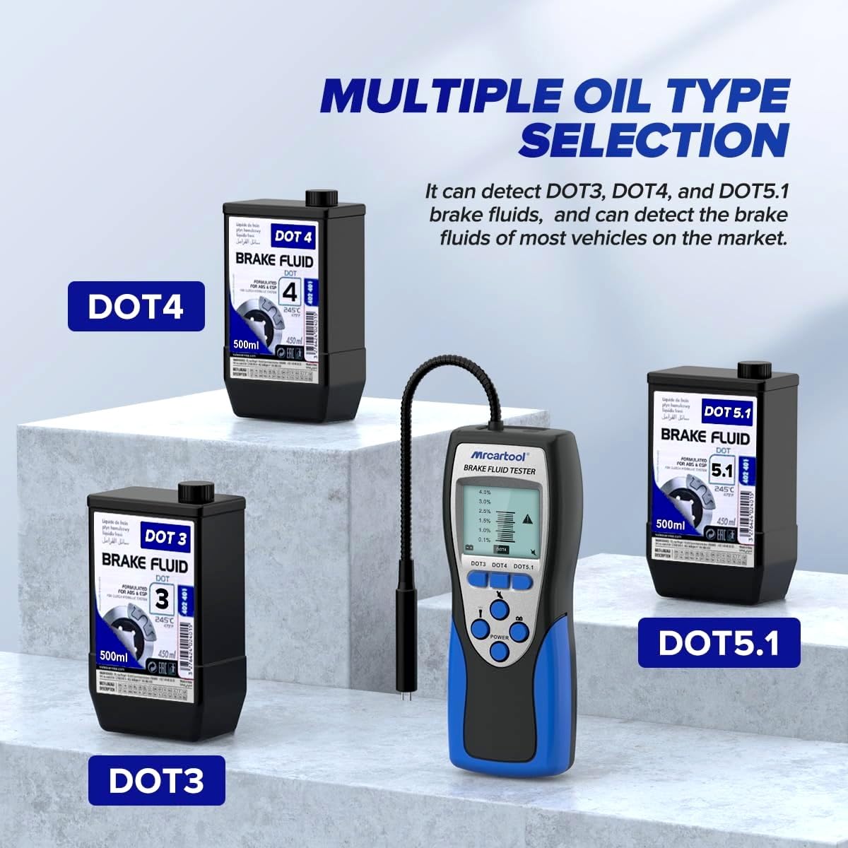 Brake Fluid Tester with Sensitive Probe, Digital Brake Fluid Detector Moisture Detecter for DOT3 DOT4 DOT5.1, High Precision Brake Fluid Liquid Tester with 2.8" LCD Display & 9.8in Hose