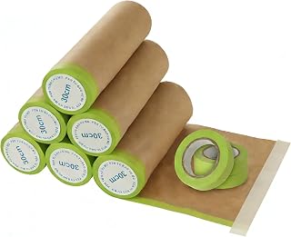 6 Rolls 12 inch x 50 ft Pre-Taped Masking Paper, Tape and Drape Painters Paper, Paint Masking Paper for Painting Cars and Auto Body, Floor Protection, Wall Covering
