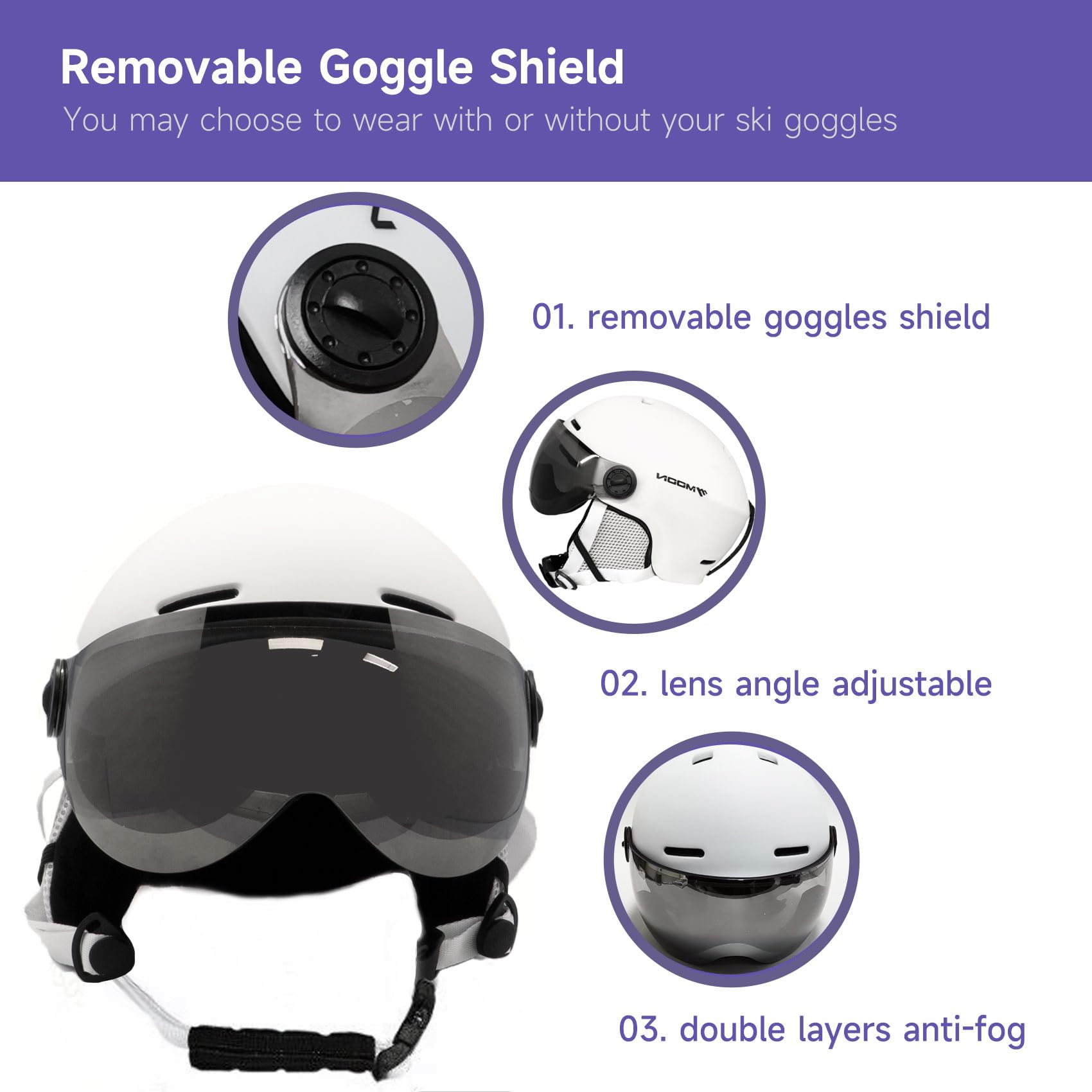 2-en-1 détachables Pare-Vent Casque de Ski Anti-buée Anti-UV Lunettes de Ski intégrées pour Le Snowboard