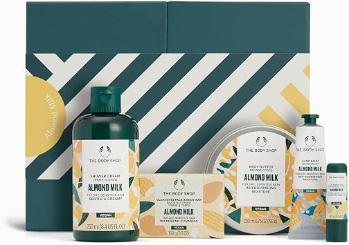 The Body Shop Almond Milk Gift Set - 5 Piece Set, Shower Cream, Body Butter, Bar Soap, Lip Balm, Hand Balm, Vegan