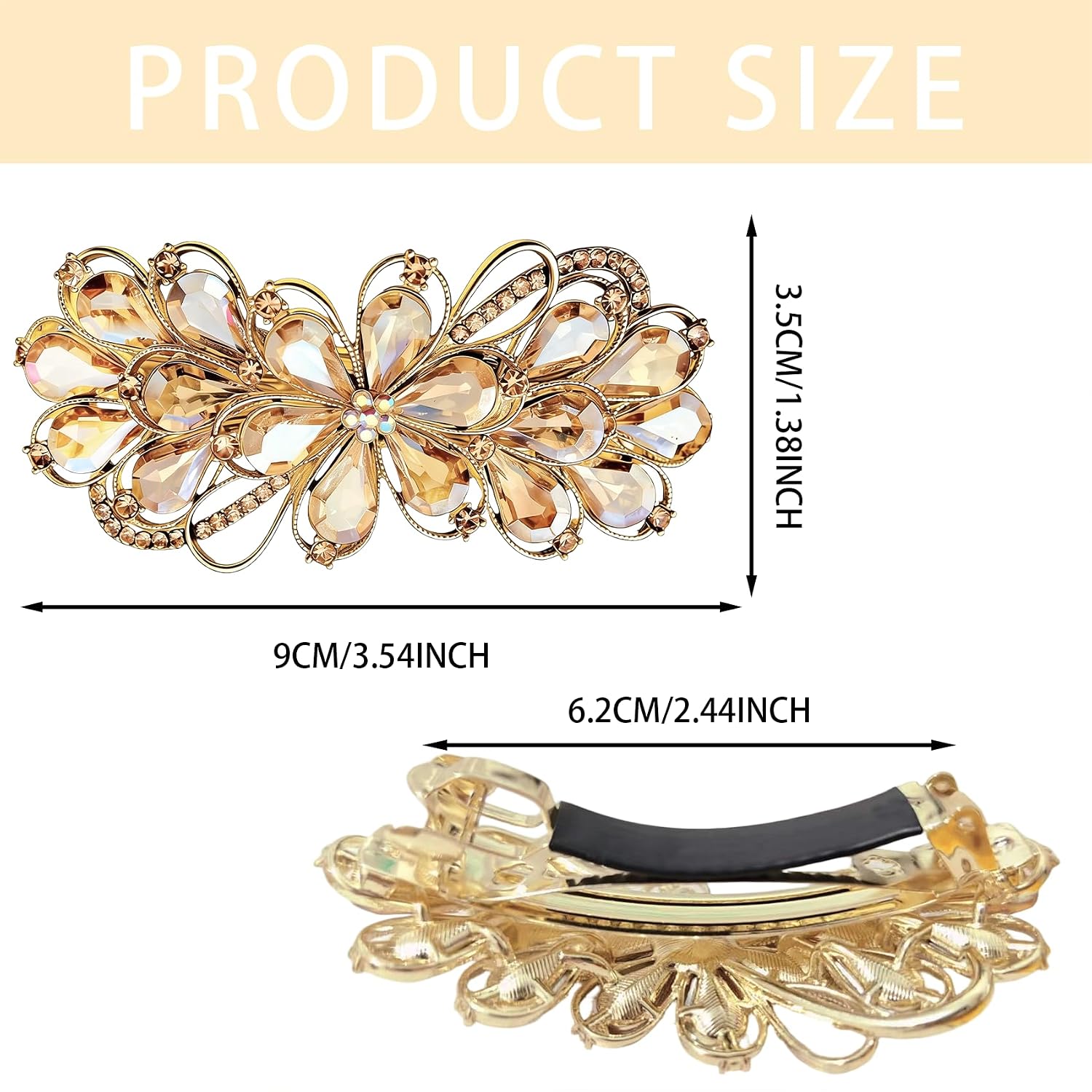 Large Rhinestone Hair Barrette for Women, Flower Crystal Hair Clips, Sparkly Crystal Hair Jewelry Accessories, for Wedding Prom Dressy Daily Occasions (Champagne)