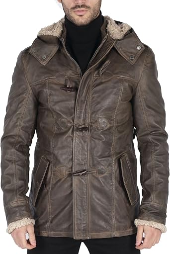 TruClothing Mens Trenchcoat Jacket Outwear Windproof Winter Parka Real Leather Jackets Coat Fleece Hood