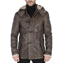 TruClothing Mens Trenchcoat Jacket Outwear Windproof Winter Parka Real Leather Jackets Coat Fleece Hood