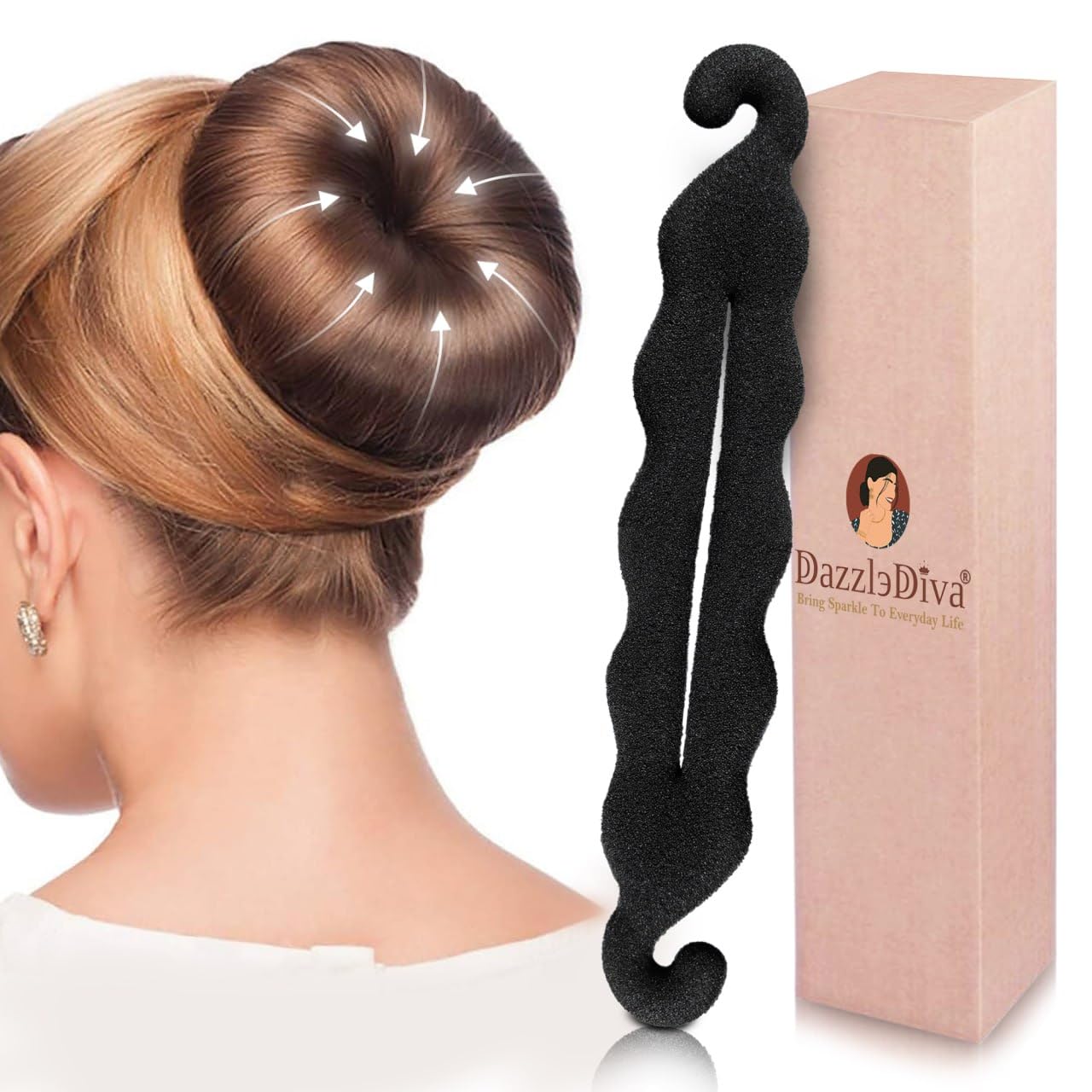 DazzleDiva 1Pc Hair Bun & Puff Maker for Women & Girls – Hairstyle Accessories for Buns, Juda, French Twists & Updos – Modern Bun, Hair Bump Up & Puff Clips & Styling Tools 1Pc (Hair Donut)