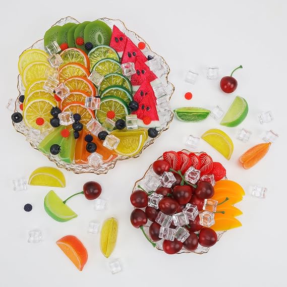 Gresorth 160Pcs Artificial Mix Fruit Slice Decoration Fake Ice Cube Display