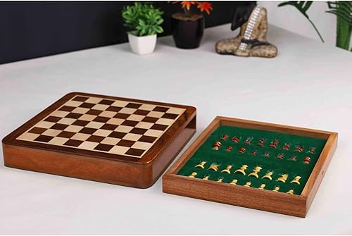 Miniatura 3 de RoyalChessMall-- Juego de ajedrez magnético de viaje con cajón, 10 pulgadas, madera de palisandro dorado