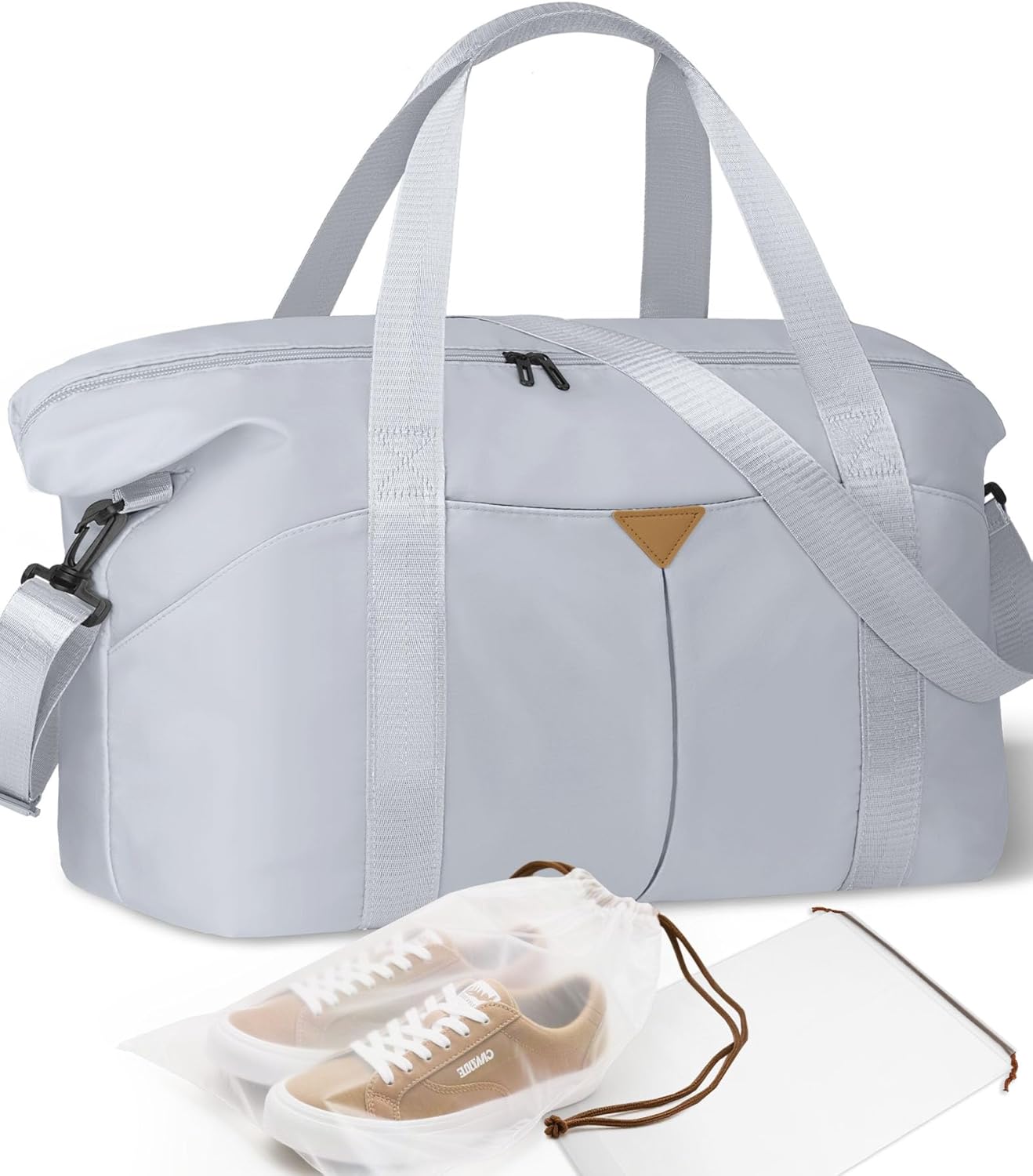 Duffle Bag for Travel, Carry-on Travel Bag with Trolley Sleeve, Sport Gym Bag for Women, Overnight Bag for Men, Hospital Bag for Labor and Delivery (Grey)