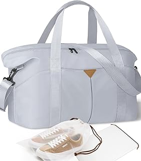 Duffle Bag for Travel, Carry-on Travel Bag with Trolley Sleeve, Sport Gym Bag for Women, Overnight Bag for Men, Hospital Bag for Labor and Delivery (Grey)