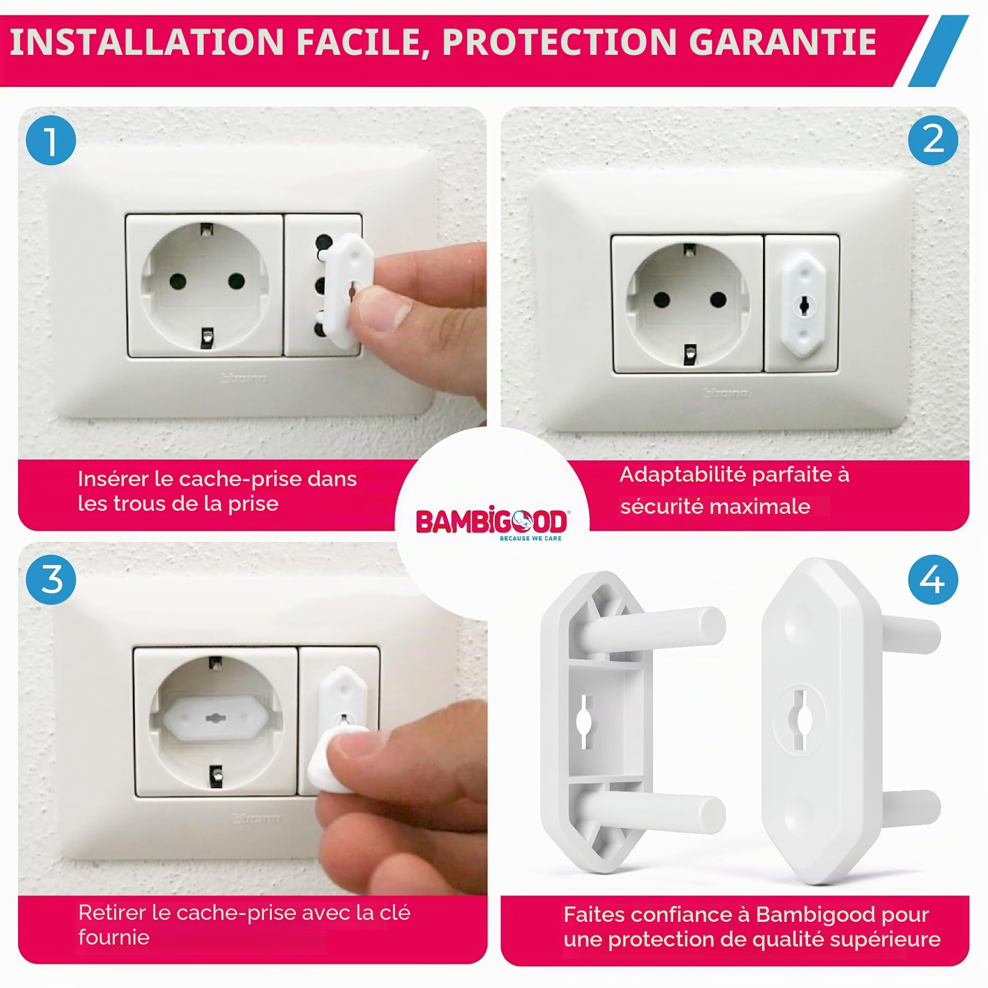 20+4 Cache Prise Bébé Electrique - Caches Prises Murale Universal 10/16A, Schuko pour Sécurité Domestique, Cache Protection Prise Electrique Bebe, Protege Prise pour Securite Enfant (Blanc)