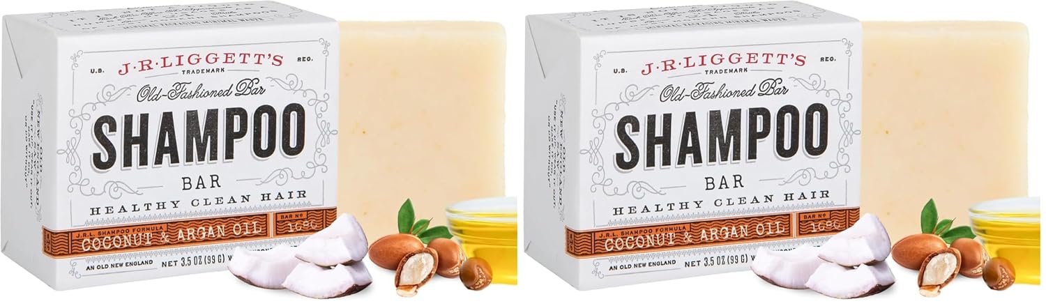 J·R·LIGGETT'S All-Natural Coconut and Argan Shampoo Bar | Fragrance-Free Solid Bar | Sulfate-Free With Antioxidants and Vitamins | 2 Pack | 3.5 Ounces