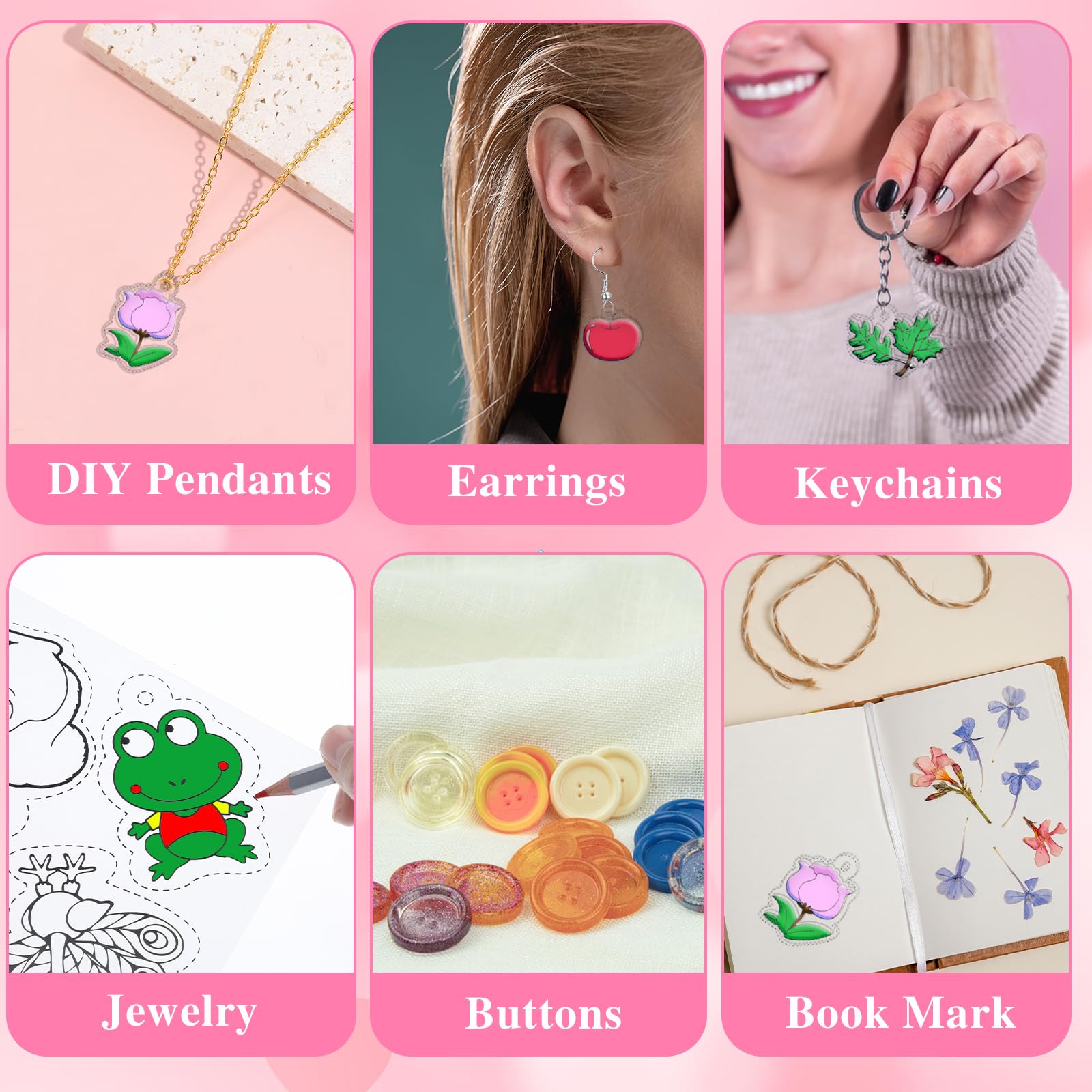 NEW A5 ShrinkyDink Keychain Kit, Shrink Dinks Paper Kits For Kids DIY Art Craft With Earring Hairclips Brooch