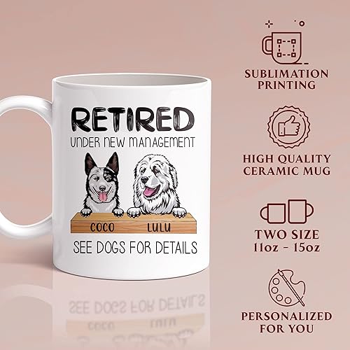 Miniatura 2 de CUSGIFTS Taza de jubilación personalizada Jubilado bajo nueva gestión, ver perros para más detalles, taza de café, regalos de jubilación