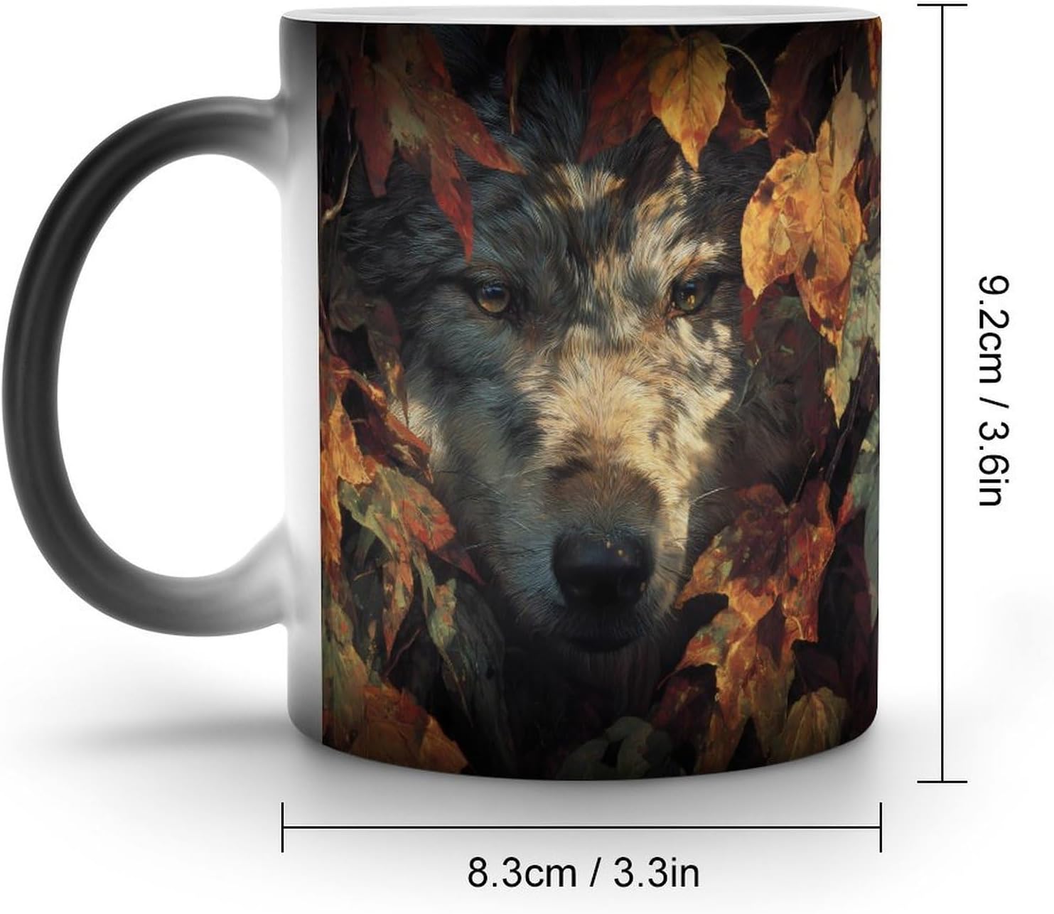 Wolf Camouflaged In Autumn Leaves Color Changing Mug Heated Ceramic Cup Heat Sensitive Coffee Mug Fun Gift