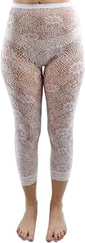 White Floral Lace Capri Length Stretchy 