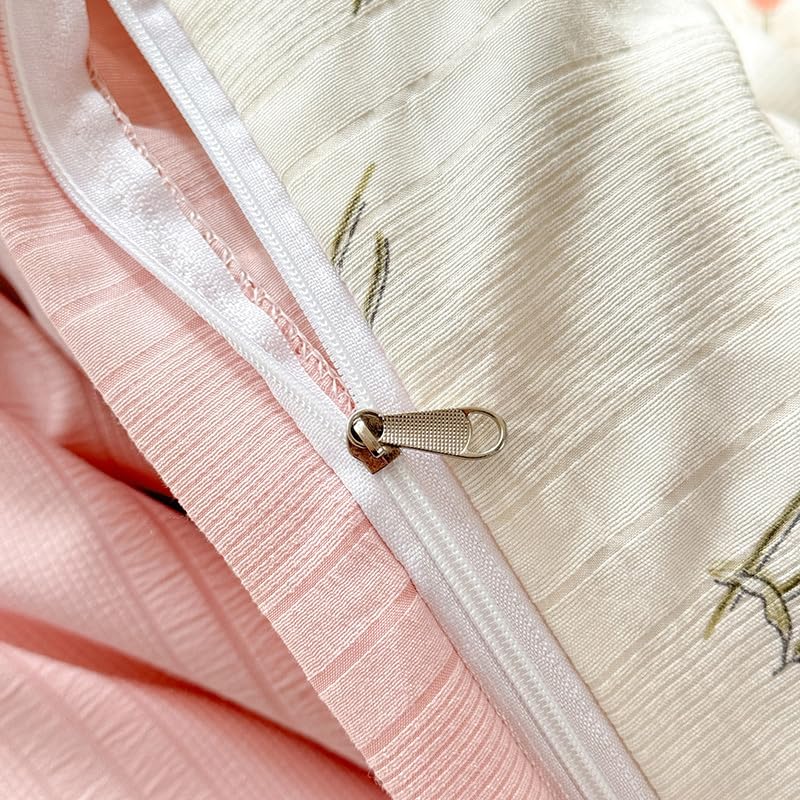 Joanna&Seasons-Housse de Couette 240x220 Fleurs Tulipe Beige,Vintage Parure de Lit Adult Motif Floral et Seersucker- Linge de Lit 2 Personnes en Microfibre avec Taies d'oreiller 65x65 cm